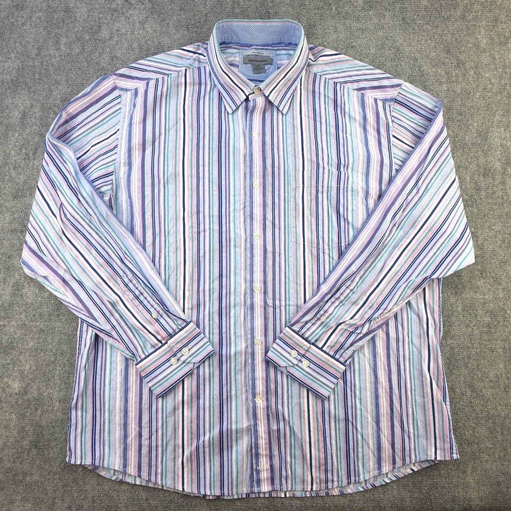 Johnston Murphy Shirt XL Tailored Fit Multicolor Vertical‎ Striped Long Sleeve